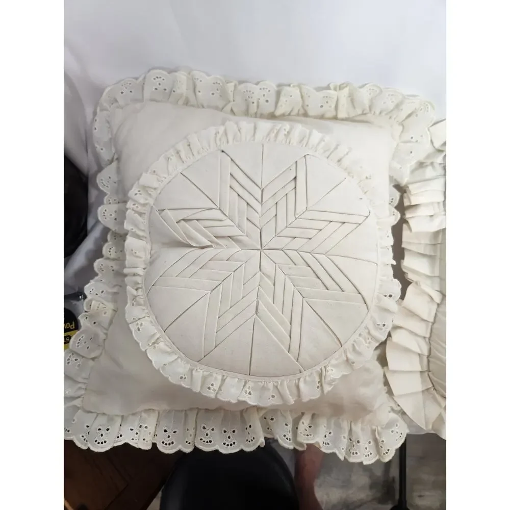 Set of 2 Vintage Handmade Quilted Star Throw Pillows Cottagecore Farmhouse...